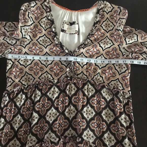 Anthropologie Boho Brown and Cream Bishop Tiered Mini Dress Size S NWOT - Picture 7 of 11